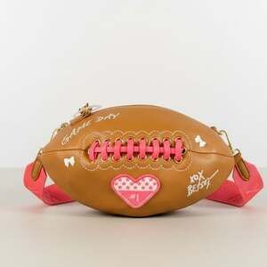 Betsey Johnson XO Toss Game Day Football Shaped Crossbody Bag with Charms